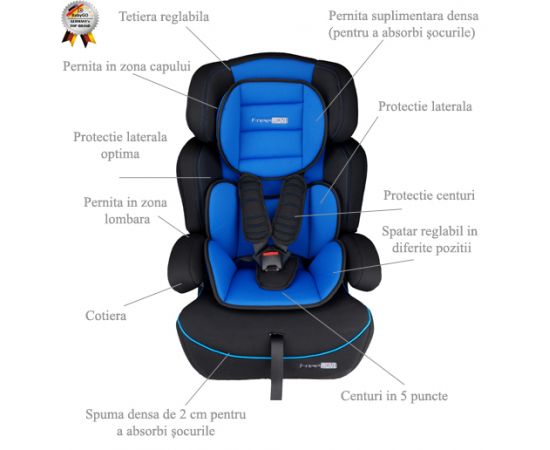 BabyGo - Scaun Auto Freemove Blue, Culoare: Albastru, Grupa: 9-36kg (9 luni - 12 ani)