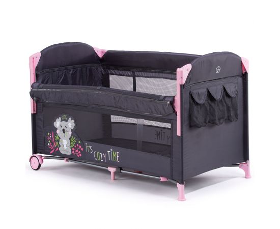 Patut pliabil Chipolino Merida Peony Pink cu laterala culisanta, Culoare: Roz,poza 3