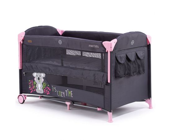 Patut pliabil Chipolino Merida Peony Pink cu laterala culisanta, Culoare: Roz,poza 4