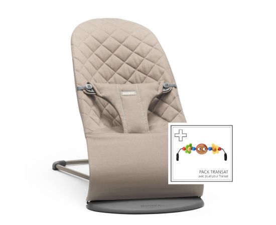 Balansoar BabyBjorn Bliss Sand Grey, Bumbac cu bara de jucarii, Culoare: Crem,poza 2