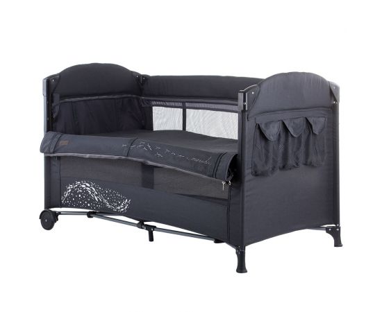 Patut pliabil Chipolino Merida asphalt linen cu laterala culisanta, Culoare: Gri/Negru