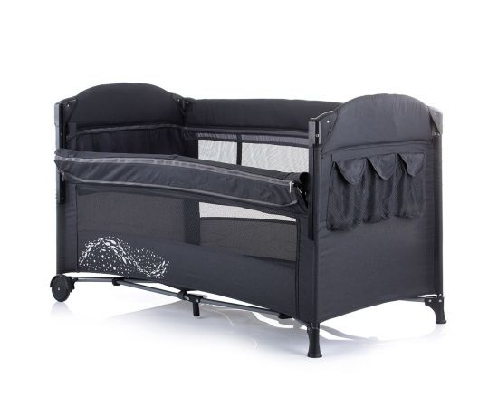 Patut pliabil Chipolino Merida asphalt linen cu laterala culisanta, Culoare: Gri/Negru,poza 3