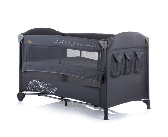 Patut pliabil Chipolino Merida asphalt linen cu laterala culisanta, Culoare: Gri/Negru,poza 4