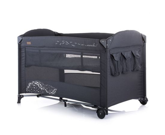 Patut pliabil Chipolino Merida asphalt linen cu laterala culisanta, Culoare: Gri/Negru,poza 5
