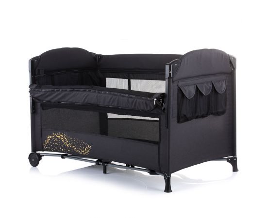 Patut pliabil Chipolino Merida carbon linen cu laterala culisanta, Culoare: Negru,poza 3