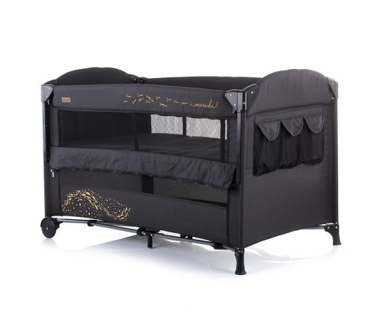 Patut pliabil Chipolino Merida carbon linen cu laterala culisanta, Culoare: Negru,poza 4