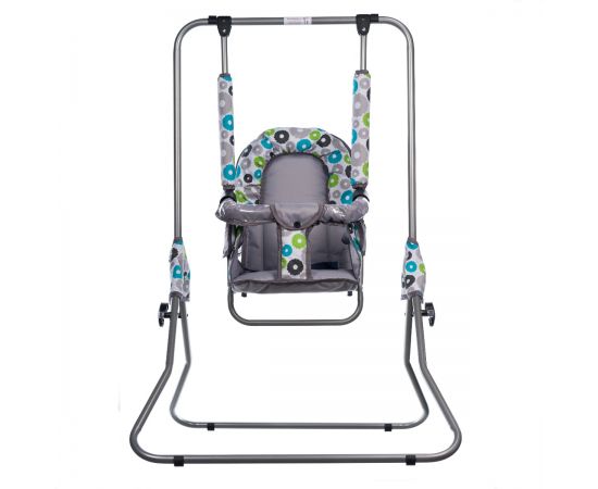 Leagan pentru copii, Top Kids, cu spatar reglabil si bara detasabila, Grey Flowers, Culoare: Gri