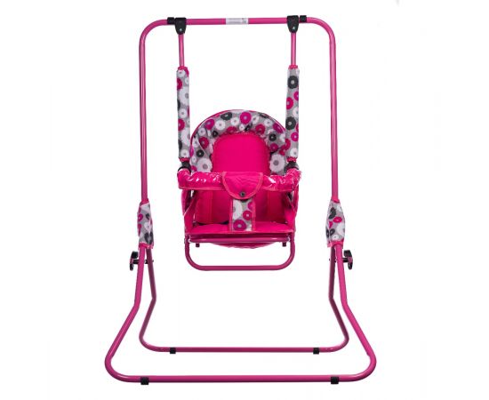 Leagan pentru copii, Top Kids, cu spatar reglabil si bara detasabila, Pink Flowers, Culoare: Roz