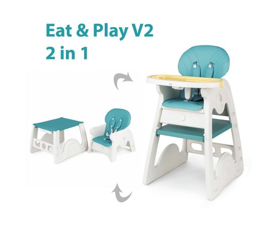 Scaun de masa transformabil Juju Eat&Play V2, Turcoaz, Culoare: Turquoise,poza 2