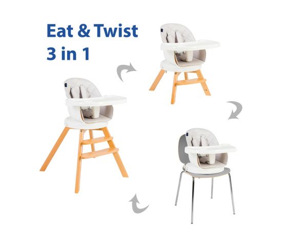 Scaun de masa 3 in 1 Juju Eat&Twist, Gri, Culoare: Gri,poza 7