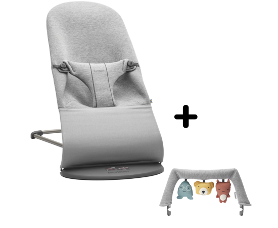 Balansoar BabyBjorn Bliss Light Grey, 3D Jersey, cu bara de jucarii