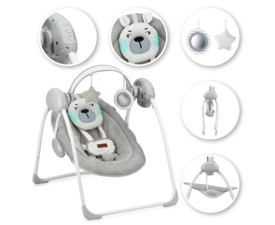 Leagan pentru bebelusi, MoMi LISS Bear, Gri/Turcoaz, Culoare: Gri,poza 3