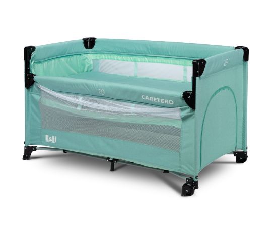 Patut pliabil cu etaj suplimentar si laterala reglabila Caretero ESTI Menta, Culoare: Turquoise, Dimensiuni: 120x60,poza 2