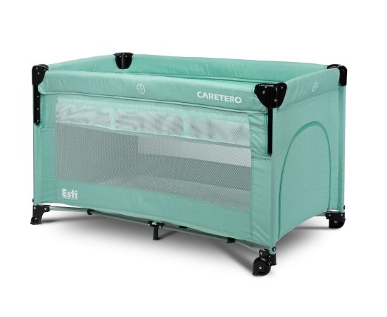Patut pliabil cu etaj suplimentar si laterala reglabila Caretero ESTI Menta, Culoare: Turquoise, Dimensiuni: 120x60,poza 5