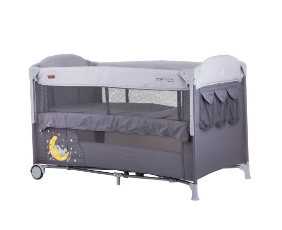 Patut pliabil Chipolino Merida platinum cu laterala culisanta, Culoare: Gri,poza 2