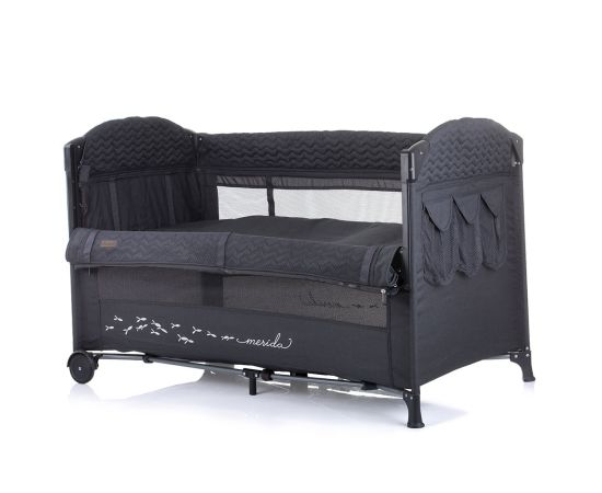 Patut pliabil Chipolino Merida anthracite linen cu laterala culisanta, Culoare: Gri/Negru, Dimensiuni: 120x60,poza 4