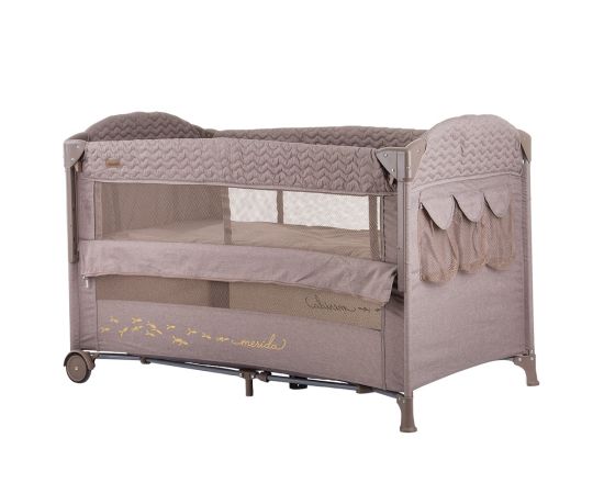 Patut pliabil Chipolino Merida humus linen cu laterala culisanta, Culoare: Crem, Dimensiuni: 120x60