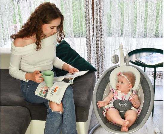 Leagan electric cu melodii si telecomanda 4Baby GRACE Gri, Culoare: Gri deschis,poza 6