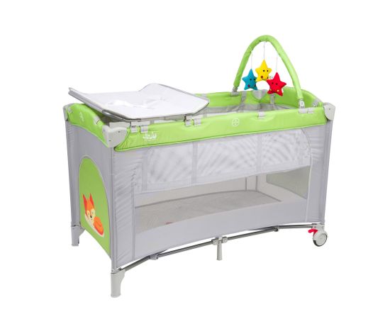 Patut pliant 2 nivele Juju Sleepy Baby, Freddie Fox, Culoare: Verde, Dimensiuni: 120x60