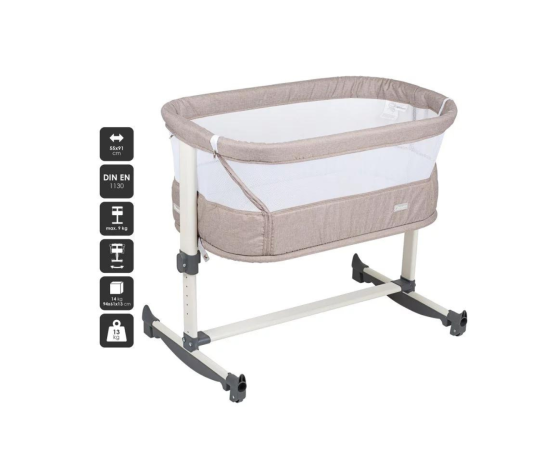 Patut co-sleeper BabyGo Vivaldi Beige, Culoare: Crem, Dimensiuni: 80x50,poza 3