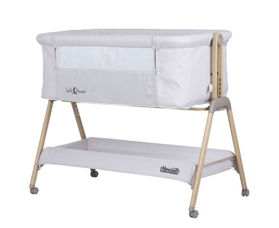 Patut Co-Sleeper Chipolino Sweet Dreams grey stars wood, Culoare: Gri deschis