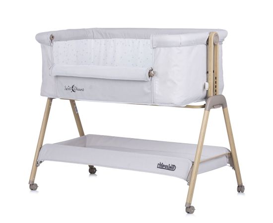 Patut Co-Sleeper Chipolino Sweet Dreams grey stars wood, Culoare: Gri deschis,poza 3