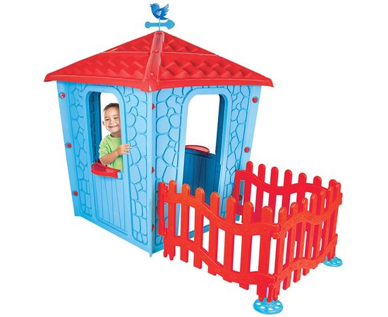 Casuta cu gard pentru copii Pilsan Stone House with Fence blue,poza 3