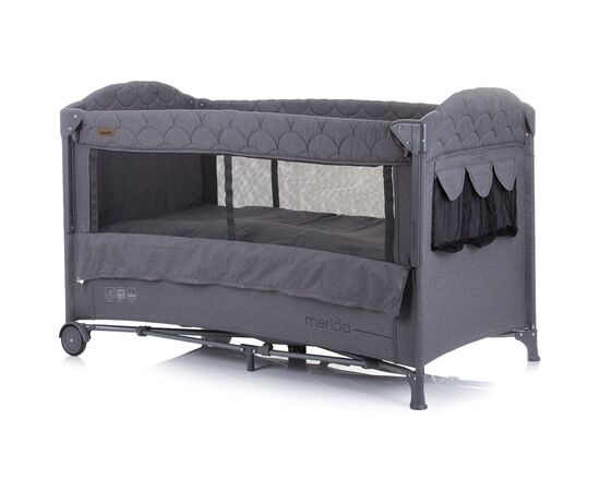 Patut pliabil Chipolino Merida graphite linen cu laterala culisanta, Culoare: Gri, Dimensiuni: 120x60,poza 4