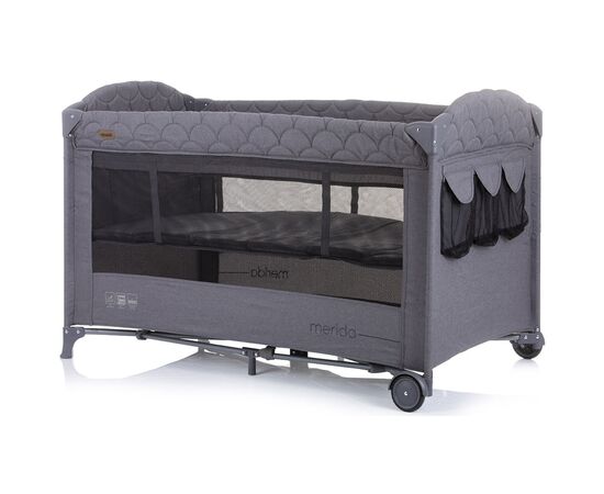 Patut pliabil Chipolino Merida graphite linen cu laterala culisanta, Culoare: Gri, Dimensiuni: 120x60,poza 5