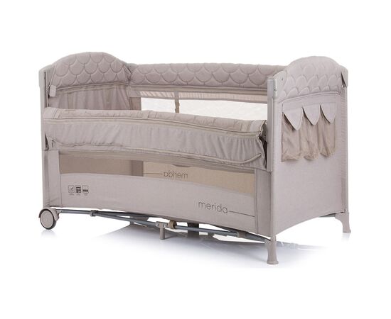 Patut pliabil Chipolino Merida sand linen cu laterala culisanta, Culoare: Crem, Dimensiuni: 120x60,poza 3