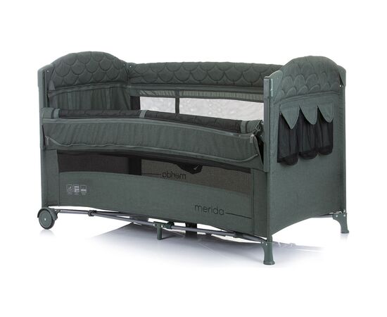 Patut pliabil Chipolino Merida aloe linen cu laterala culisanta, Culoare: Verde inchis, Dimensiuni: 120x60,poza 3