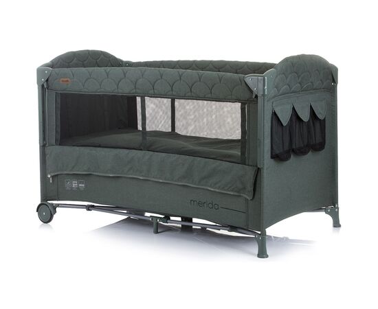 Patut pliabil Chipolino Merida aloe linen cu laterala culisanta, Culoare: Verde inchis, Dimensiuni: 120x60,poza 4