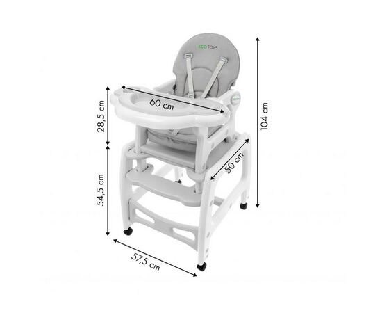 Scaun de masa 3 in 1 Ecotoys HC-223 Gri, Culoare: Gri,poza 6