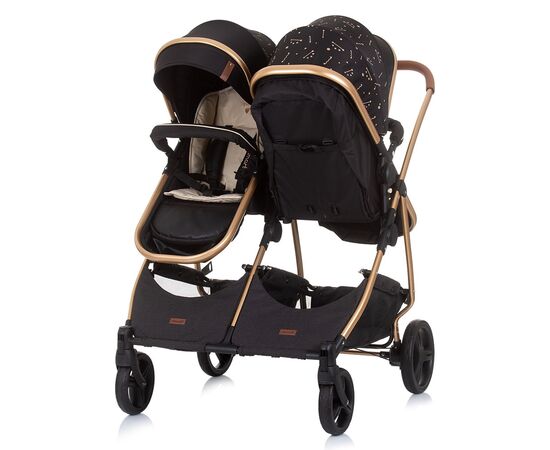 Carucior gemeni Chipolino Duo Smart 2 in 1 ebony, Culoare: Negru,poza 5