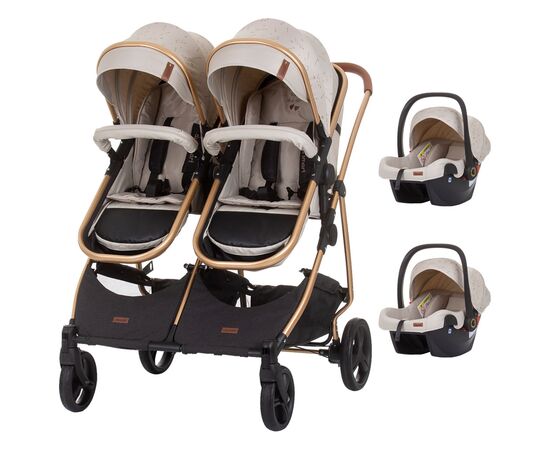 Carucior gemeni Chipolino Duo Smart 3 in 1 sand, Culoare: Crem