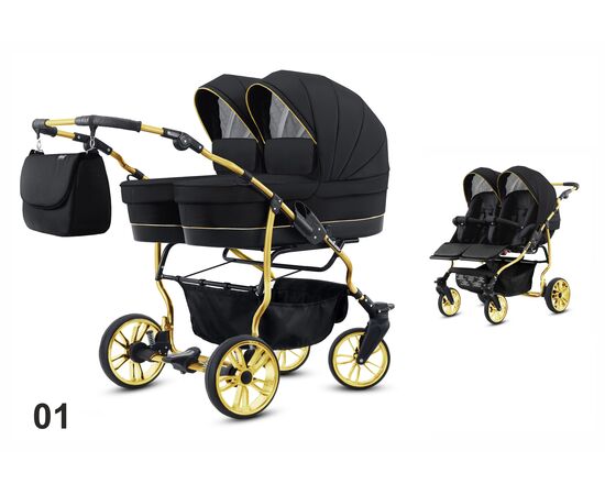 Carucior pentru gemeni Mikado TWIN 2023 T-01 2 in 1, Culoare: Multicolor