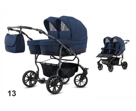 Carucior pentru gemeni Mikado TWIN 2023 T-13 2 in 1, Culoare: Albastru