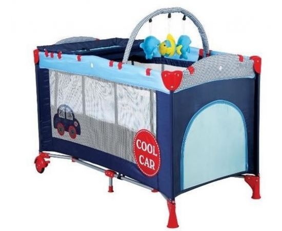 BabyGo - Patut pliant Sleepwell Car, Culoare: Albastru, Dimensiuni: 120x60