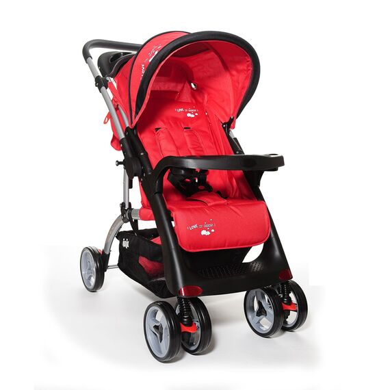 Carucior cu maner reversibil I Love My Parents Rosu - Juju Baby  - ExclusivMAG.ro