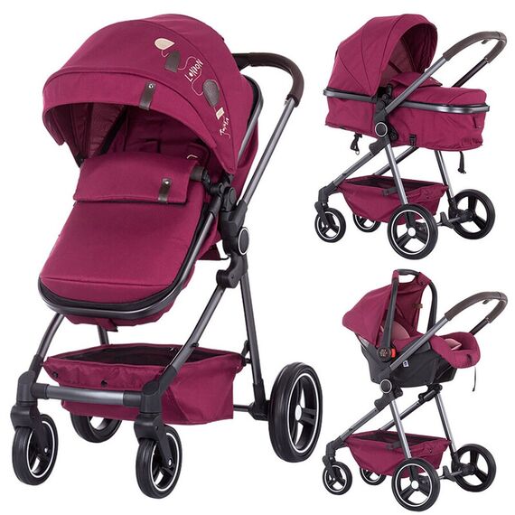 Carucior 3 in 1 Chipolino Noah orchid linen, Culoare: Visiniu  - ExclusivMAG.ro