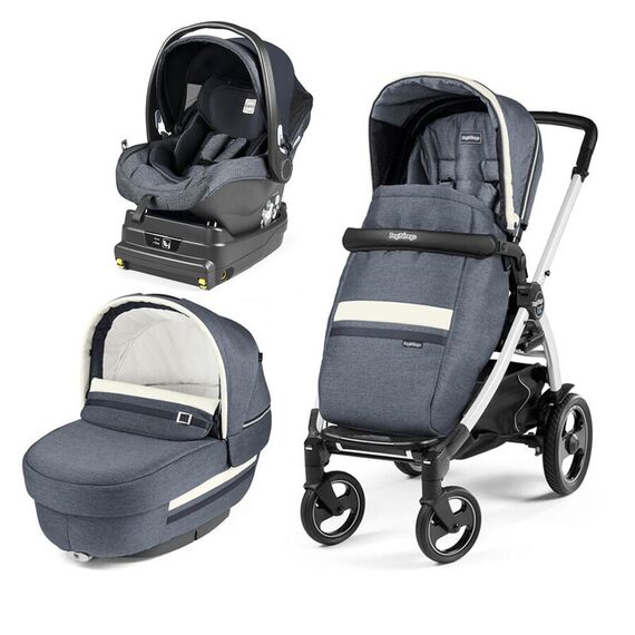 Carucior 3 In 1 Book Plus 51 S Titania White, baza i-Size inclusa, Luxe Mirage Peg Perego, Culoare: Blue  - ExclusivMAG.ro