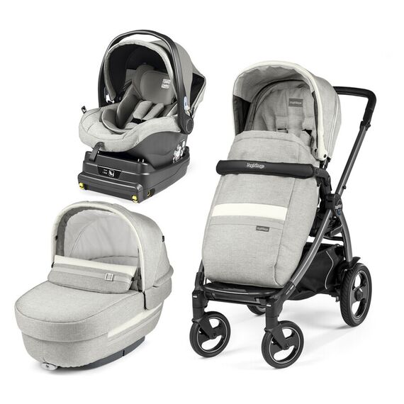 Carucior 3 In 1 Book Plus 51 S Titania, baza i-Size inclusa, Luxe Pure Peg Perego, Culoare: Gri deschis  - ExclusivMAG.ro