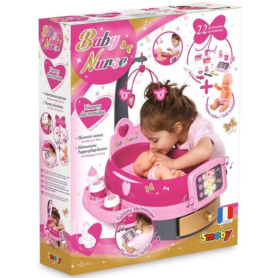 Set cadita si accesorii pentru papusi Smoby Baby Nurse Nursery roz - poza 8 - ExclusivMAG.ro