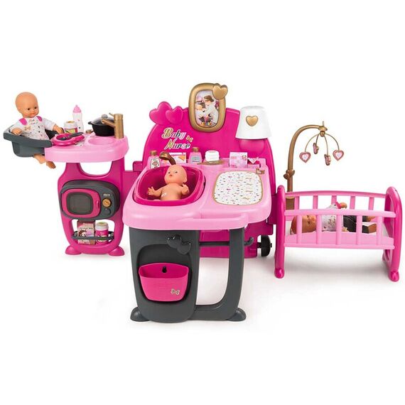 Centru de ingrijire pentru papusi Smoby Baby Nurse Doll`s Play Center roz cu 23 accesorii  - ExclusivMAG.ro