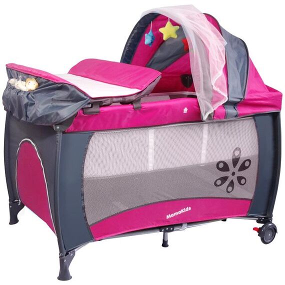 Patut pliabil cu 2 nivele Travel & Sleep Mamakids Roz - Kidcity  - ExclusivMAG.ro
