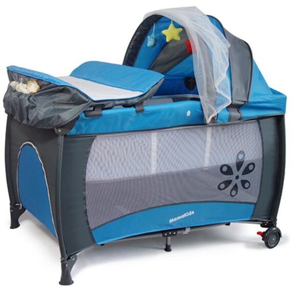 Patut pliabil cu 2 nivele Travel & Sleep Mamakids Albastru - Kidcity  - ExclusivMAG.ro
