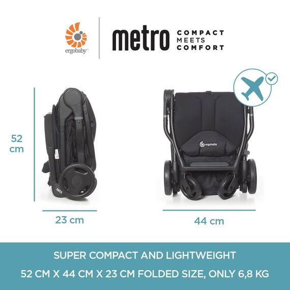 Carucior Compact Metro Ergobaby Negru pana la 22 kg, Culoare: Negru - poza 11 - ExclusivMAG.ro