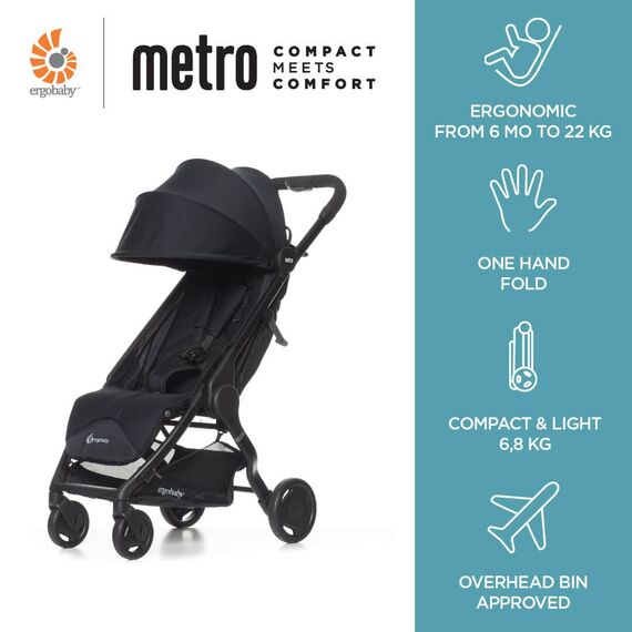 Carucior Compact Metro Ergobaby Negru pana la 22 kg, Culoare: Negru - poza 9 - ExclusivMAG.ro