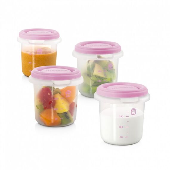 Set 4 Recipiente Plastic 250 ml Rose Miniland Baby, Culoare: Roz, Cantitate: 250ml  - ExclusivMAG.ro