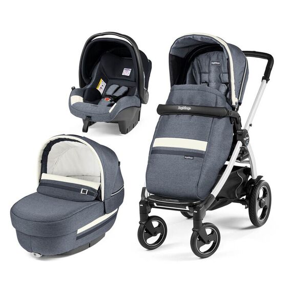 Carucior 3 In 1 Peg Perego Book Plus 51 S, Titania White, Luxe Mirage, Culoare: Blue  - ExclusivMAG.ro